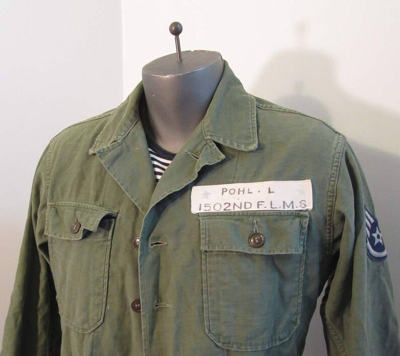 US AIRBORNE VINTAGE Army Star USAF MILITARY SHIRT TShirt OD GREEN