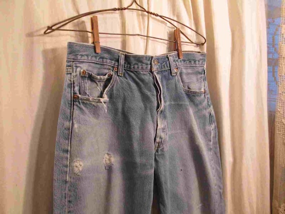 Distressed and faded 90s vintage 501 Levis button… - image 1