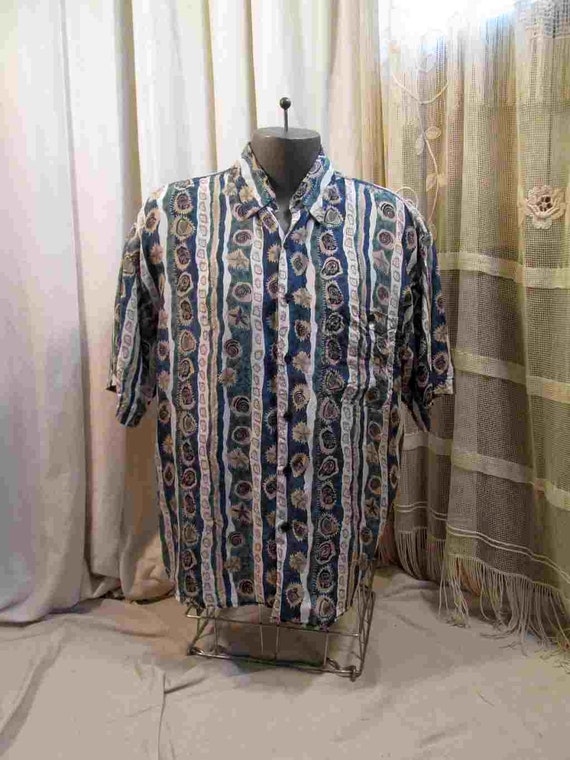 90s Vintage Silk shirt Modern Abstract beach Seas… - image 2