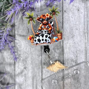 Beach Highland Cow Badge Reel