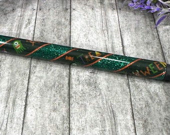 Handmade Halloween Washi Tape on green glitter pen set with free refills