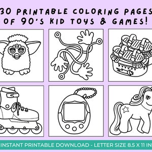 90's Kid Coloring Pages Toys & Games Digital Download | Nostalgic Millennial Coloring Pages Simple