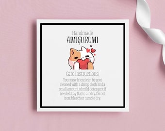 Amigurumi Care Tag for Crochet Plushies: Wash Instructions card, craft fair cards (Digital Download)