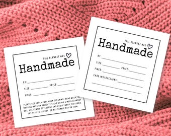 Handmade Blanket Wrap Packaging - Square Care Tag for Knit Blankets and Quilts (Printable Instant Download PDF)