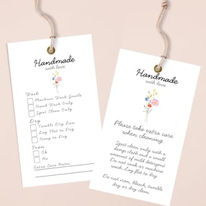 Crochet Care Instruction Tags, Handmade Knits, Craft Fair Tags, Floral (Digital Download)
