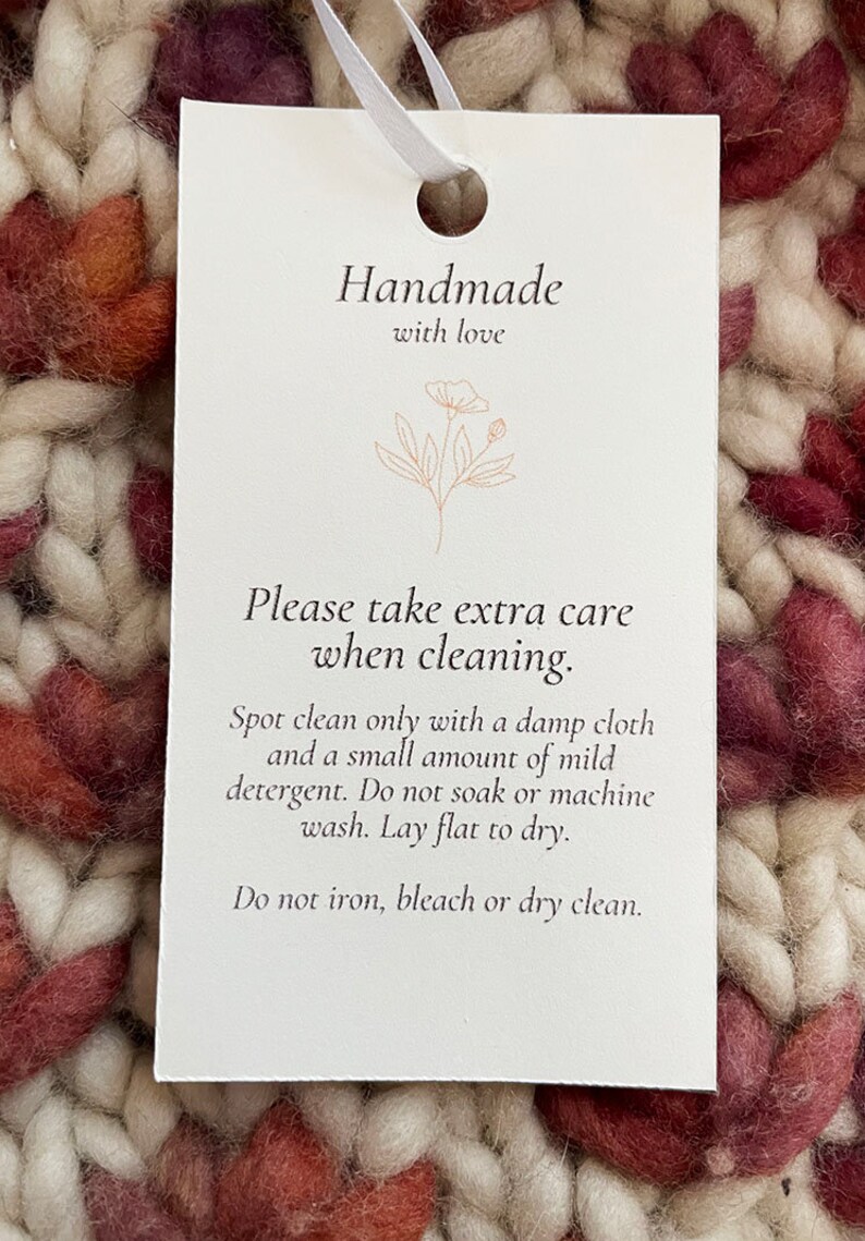 Printable Care Cards for Handmade Knits - Washing Instructions for Crochet Hats - Care Tags for Knit Hats - Printable Spot Clean Only Cards - Handmade with Love Hang Tag for Knit Hat - Hang Tag for Crochet gift