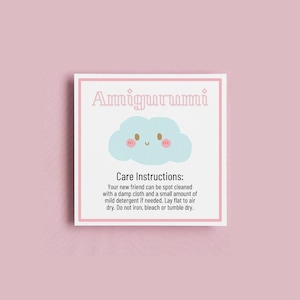 Cartões de cuidados para Amigurumi Crochet Plushie - Instruções de lavagem Crochet Stuffy - Cute Amigurumi Care Instructions - Kawaii Amigurumi Care Card