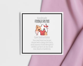 Amigurumi Care Tag for Crochet Plushies: Wash Instructions card, craft fair cards (Digital Download)