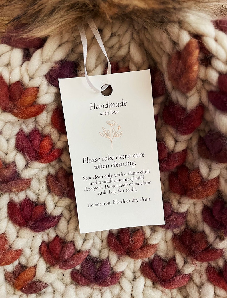 Printable Care Cards for Handmade Knits - Washing Instructions for Crochet Hats - Care Tags for Knit Hats - Printable Spot Clean Only Cards - Handmade with Love Hang Tag for Knit Hat - Hang Tag for Crochet gift
