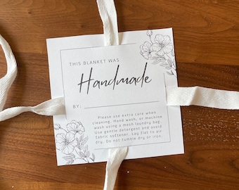 Printable Blanket Tag: Handmade Quilt Care Instructions (PDF Download)