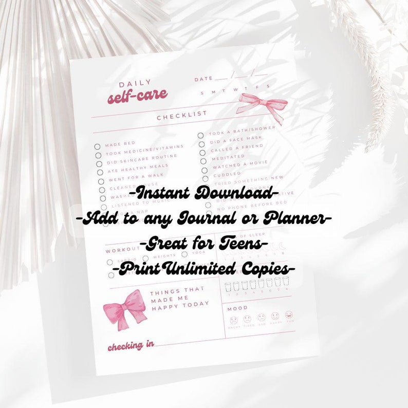 Teen self-care tracker with mood tracker helps women keep track of their self care goals and mood over time to identify trends and keep up with daily wellness tasks. This one-page printable selfcare tracker is easy to use and also tracks water and daily tasks.