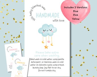 Baby Blanket Care Tags: Wash Instructions Cards (Digital Download)