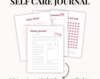 Self Care Checklist and Journal Bundle: Printable Wellness Tracker, Planner, Goals, Vision Board (30 Pages)