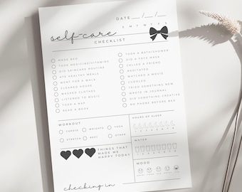 Printable Self-Care Checklist - Daily Self Care Tracker - Black and White Aesthetic Planner - Instant Download - Self Care Habit Tracker