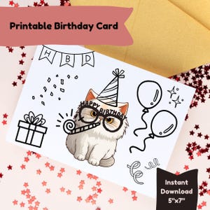 Cartão de aniversário para impressão do Grumpy Cat - Cartão de aniversário para download instantâneo - Cartão de aniversário engraçado para impressão - Cartão de aniversário do gato - Cartão de aniversário engraçado para impressão