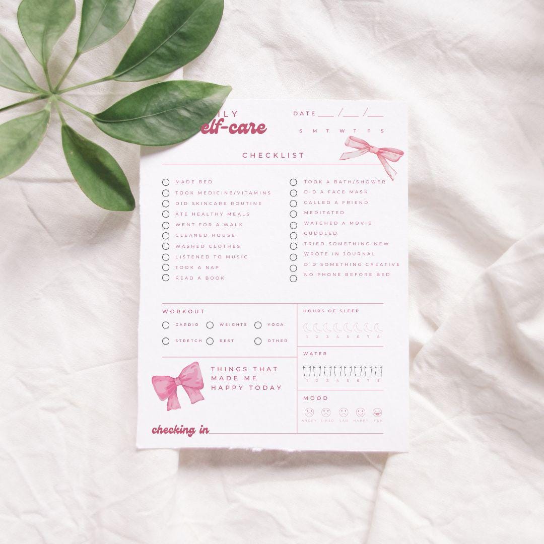 Self Care Checklist Printable, Wellness Tracker PDF, Pink Self-care ...
