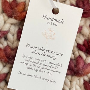 Printable Care Cards for Handmade Knits - Washing Instructions for Crochet Hats - Care Tags for Knit Hats - Printable Spot Clean Only Cards - Handmade with Love Hang Tag for Knit Hat - Hang Tag for Crochet gift