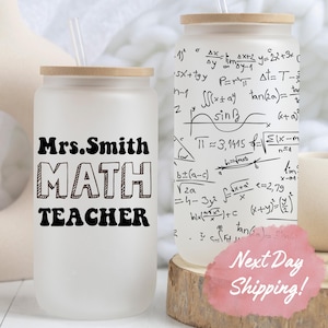 Personalized Math Teacher Glass Cup, Custom Math Gift, Math Teacher Tumbler Mug Back to School Gifts for New Teacher Appreciation Gifts