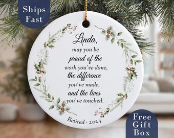 Personalized Retirement Ornament Gift Custom Name Retirement Christmas Ornament for Retiree Retirement Party Gift for Coworker Retired Gift