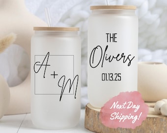 Custom Frosted Wedding Cups Wedding Date, Initials, Last Name Gift for Wedding Party Personalized Gift Wedding Custom Wedding Tumbler Gift