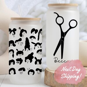 Hair Stylist Glass Cup, Personalized Hairdresser Gifts for Hair Stylist Custom Hair Stylist Frosted Tumbler Mug Gift for Hair Hustler Gifts