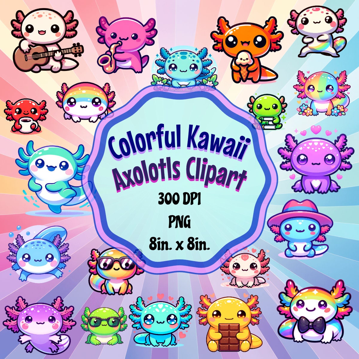 20 Colorful Kawaii Axolotl Clipart PNG - Etsy