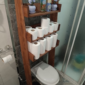 トイレ上ラダー棚、木製棚、バスルーム収納、トイレットペーパーホルダー、トイレ上棚、ラダー棚、装飾木製棚