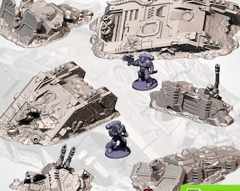Wrecked vehicles - tanks - miniature Terrain - RPG - Table Top Gaming - ruble - Txarli Factory -