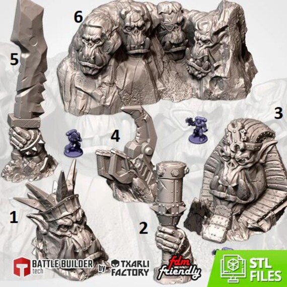 Miniature Terrain - Orc Statues - Monuments - Weathered - Tabletop