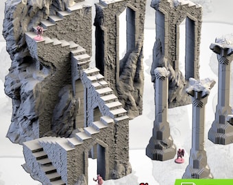 Dwarven pillars stairways and arches - miniature Terrain - Txarli Factory - RPG - Table Top Gaming - ruins - stone -