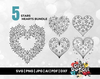 Star Hearts SVG Bundle: Ink Sketch Cut Files (Digital Download)