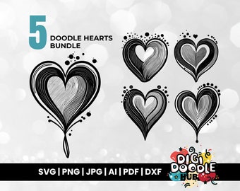 Doodle Hearts SVG Bundle: Hand-Drawn Ink Sketch (Digital Download)