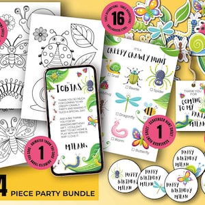 Creepy Crawlies Mini Beasts Thank You Party Bundle - Ragazzi e ragazze - Modificabile e personalizzabile - Download digitale istantaneo e stampabile