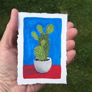 Cactus Tiny Original Aquarelle Peinture Encadrée ooak