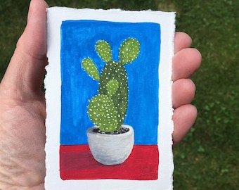 Cactus Tiny Original Watercolor Painting Framed ooak