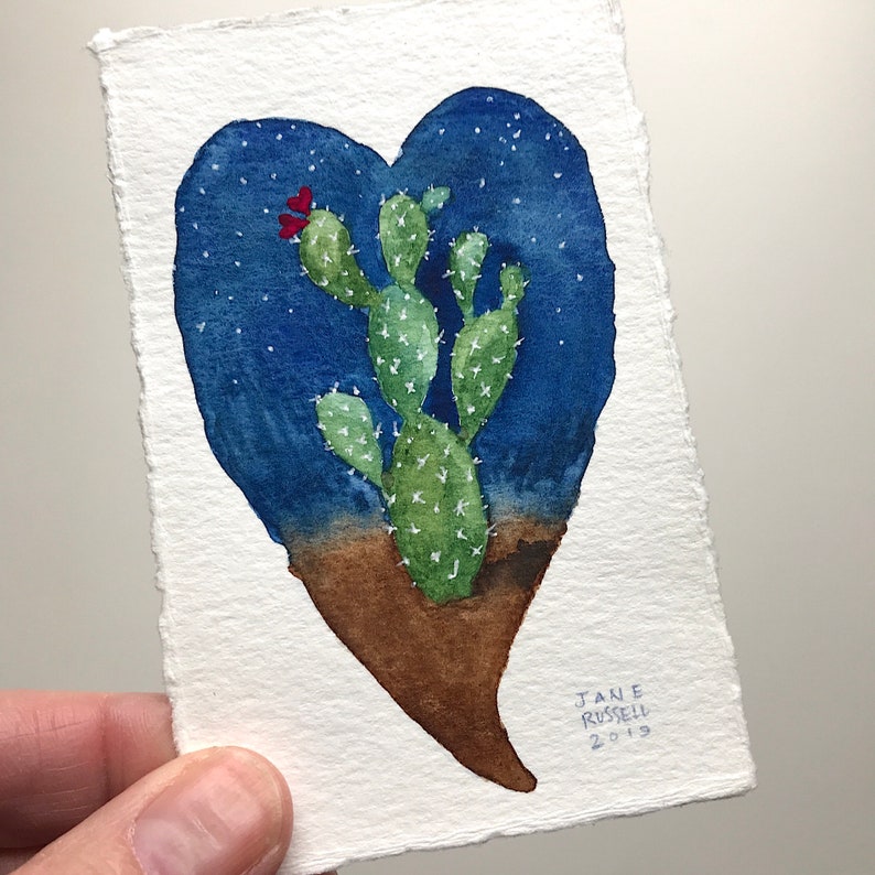 Heart of the Desert No 1 Original Tiny Watercolor Painting Valentine Wedding Free Shipping