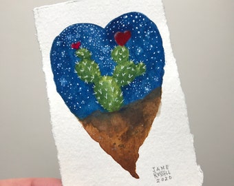 Thorny Love Original Tiny Watercolor Painting Valentine Wedding Free Shipping