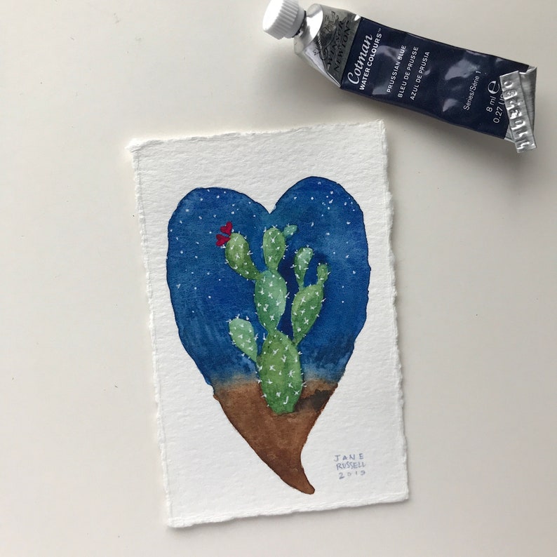 Heart of the Desert No 1 Original Tiny Watercolor Painting Valentine Wedding Free Shipping