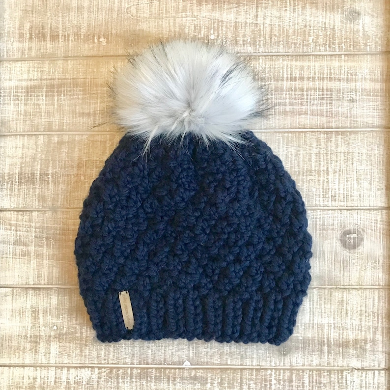 Ready to Ship Womens Knitted Navy Slouchy Beanie
