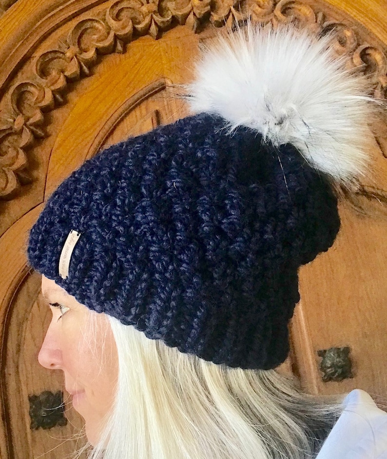 Ready to Ship Womens Knitted Navy Slouchy Beanie