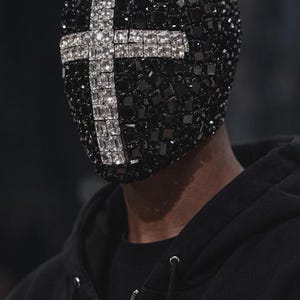 Black Jewel Full-Head Mask, Cross-Pattern Full-Face Rhinestone Mask