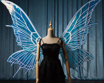 Oversized Butterfly Wings, Handmade Holographic Iridescent Wings for Rave, Cosplay, Festival, Photography, Fairy Wing Harness