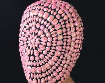 Pinke Perlen Vollkopfmaske: Burning Man Rave Kostüm Kopfschmuck, Einheitsgröße