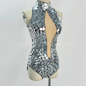 Stunning Silver Mirrored Bodysuit With Over-the-knee Boots