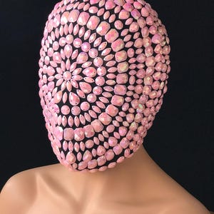 Pink Beaded Full-Head Mask: Burning Man Rave Costume Headpiece, One Size Fits All