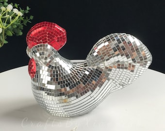 Statuetta di gallo da discoteca in mosaico di vetro: centrotavola retrò per feste, decorazione stravagante per mensole.