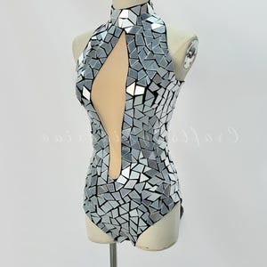 Mirrored Bodysuit with Over-the-Knee Boots: 70s Disco Rave Outfit