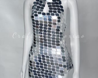 Stunning Silver Mirrored Bodysuit With Over-the-knee Boots