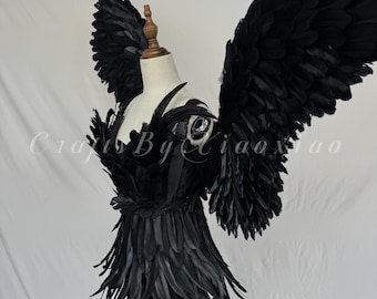 Black Feather Angel Wings: Gothic Costume Set, Halloween Set