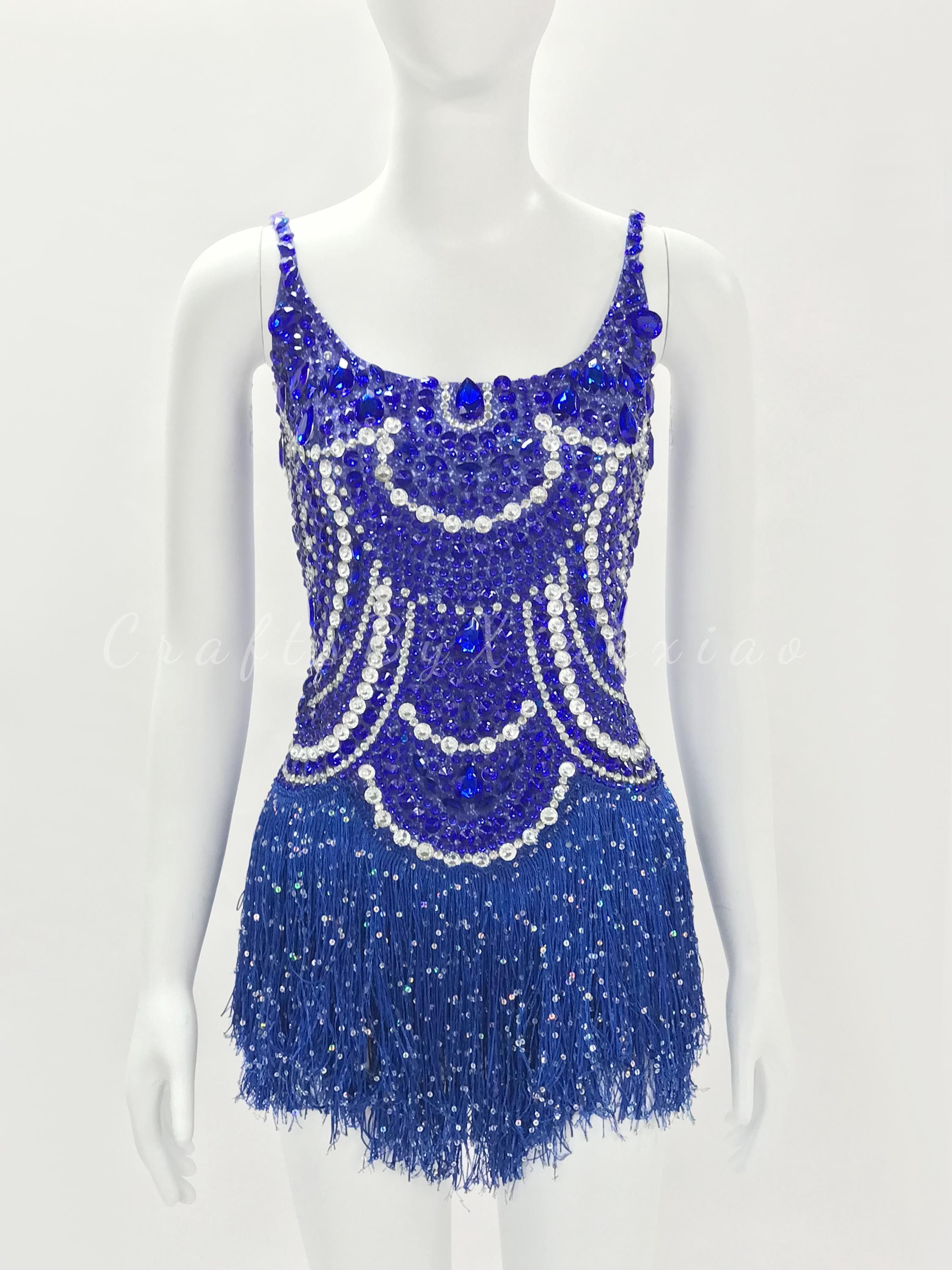 Crystal Beaded Fringe Dress: Stage Performance Gown